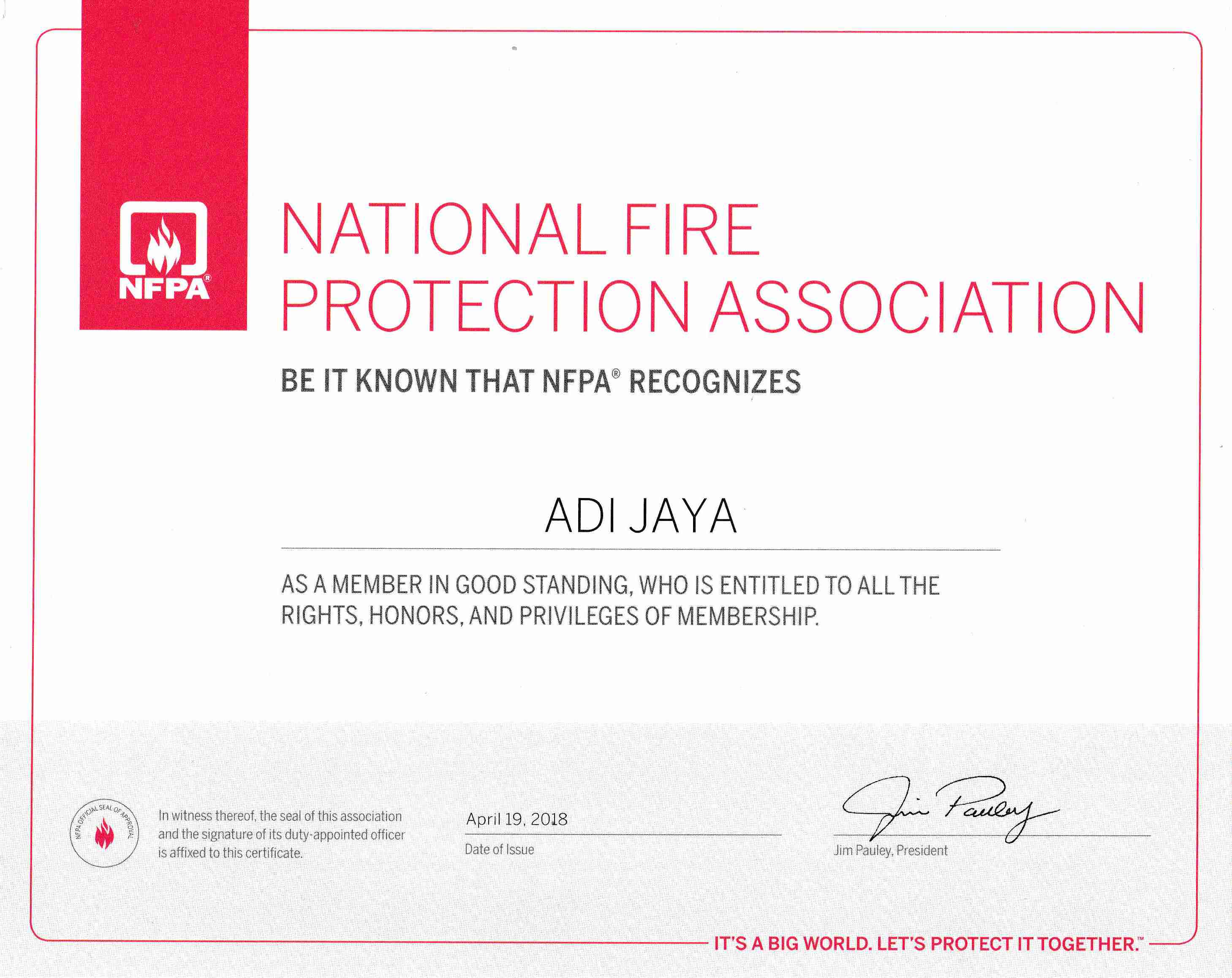 Sertifikat NFPA Member  Tabung Pemadam Api  STARVVO®